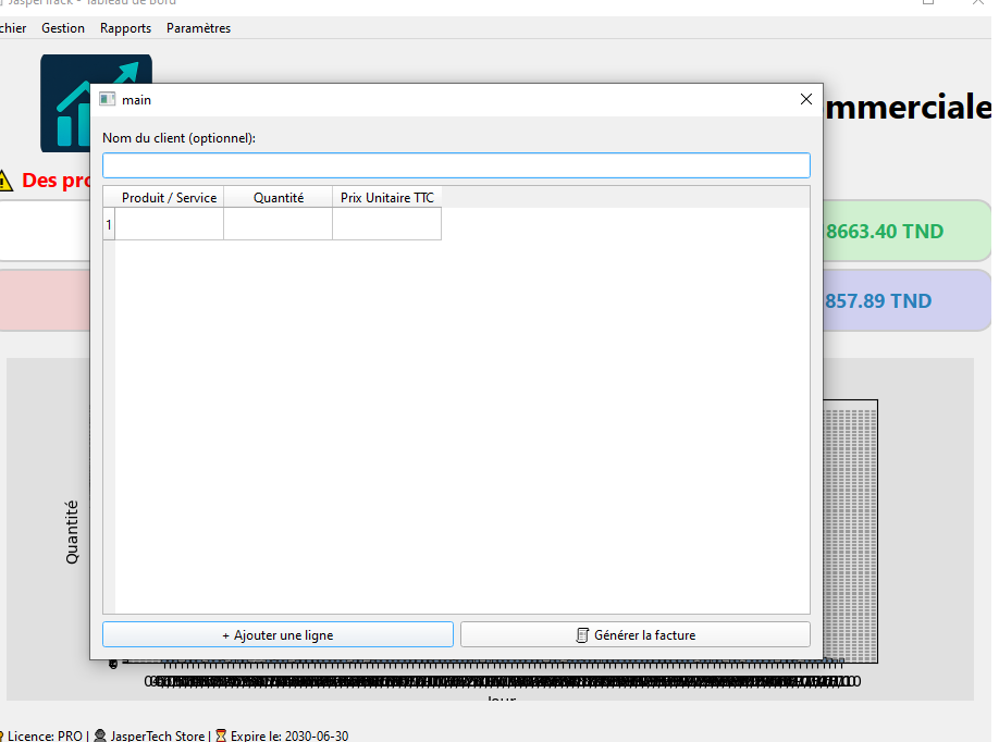 Capture d'écran 4 — JasperTrack – Logiciel de gestion commerciale et d'inventaire