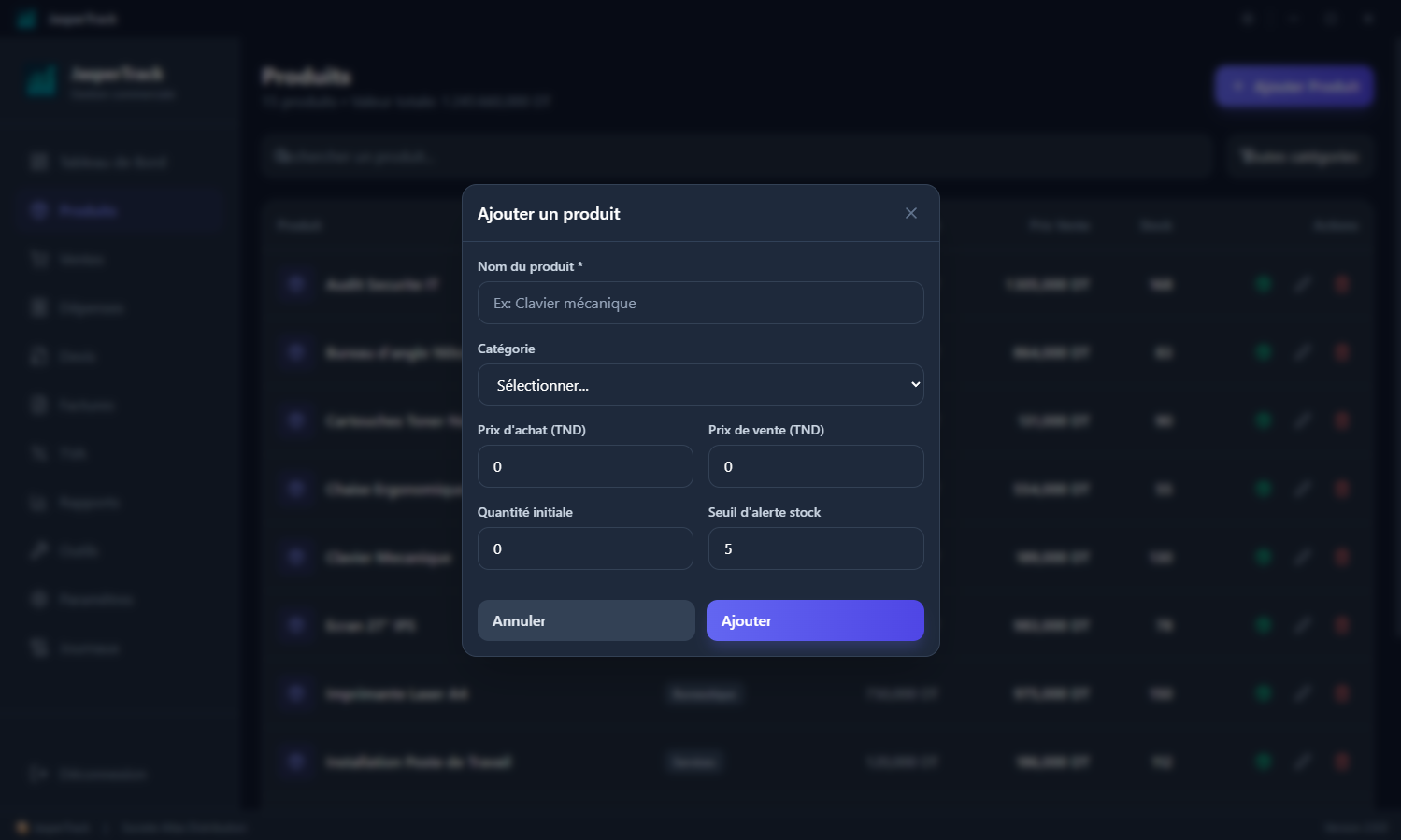 Capture d'écran 2 — JasperTrack v2 – Gestion commerciale et caisse